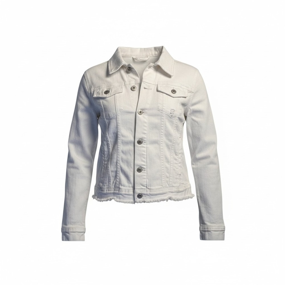 AG Adriano Goldschmied White Fringe Hem Denim Jacket Women's Size S